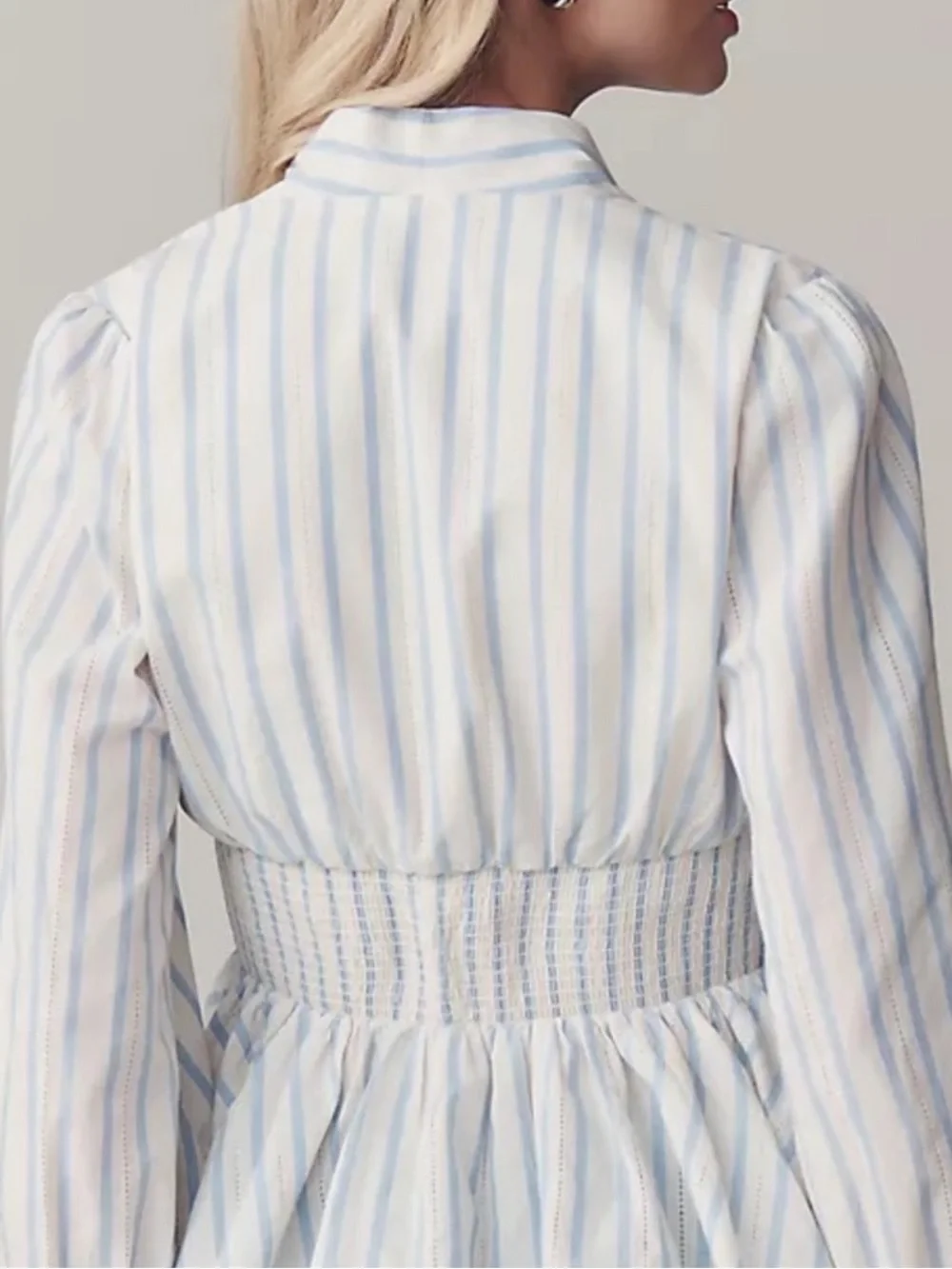 Anthropologie Tommie Long-Sleeve Smocked Front-Zip Blouse